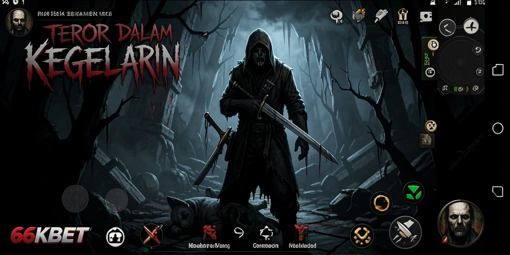 Screenshot gameplay menakutkan di 66KBET, menunjukkan suasana kegelapan dan ketegangan.