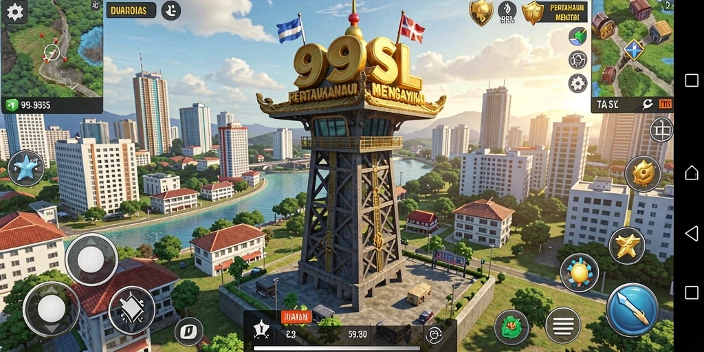 Tampilan gameplay menara dalam 99SL yang menegangkan.