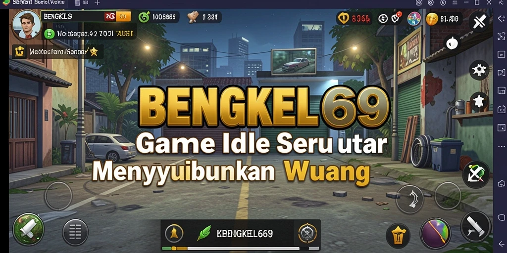 Tangkapan layar gameplay BENGKEL69 yang memperlihatkan aktivitas di bengkel.