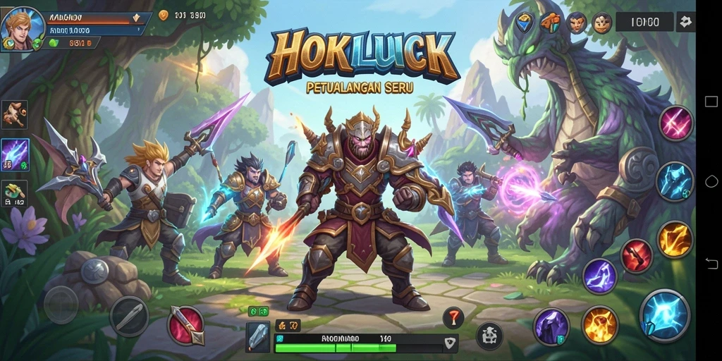 Screenshot HOKILUCK menampilkan pertarungan RPG yang penuh aksi.