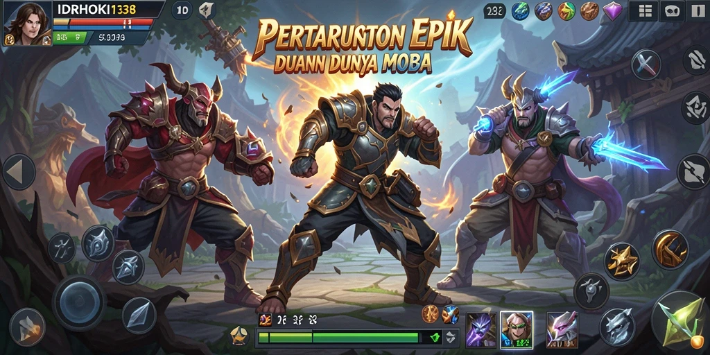 Screenshot utama IDRHOKI138 menampilkan aksi seru gameplay MOBA.