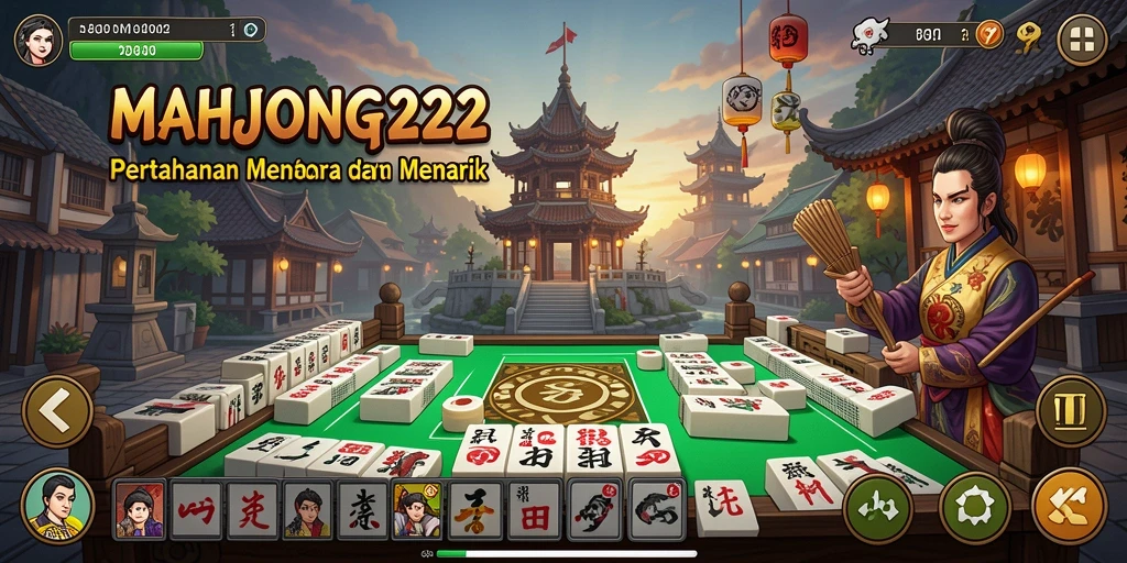 Tampilan gameplay seru dalam MAHJONG222 dengan strategi pertahanan menara.