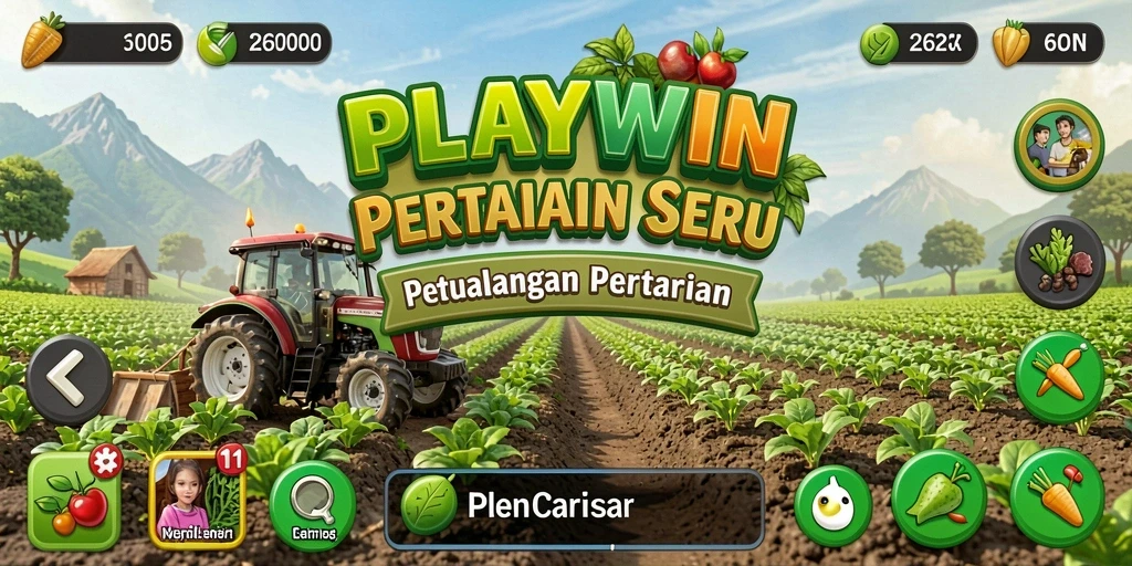Tampilan gameplay PLAYWIN yang menyenangkan saat bertani dan merawat lahan.