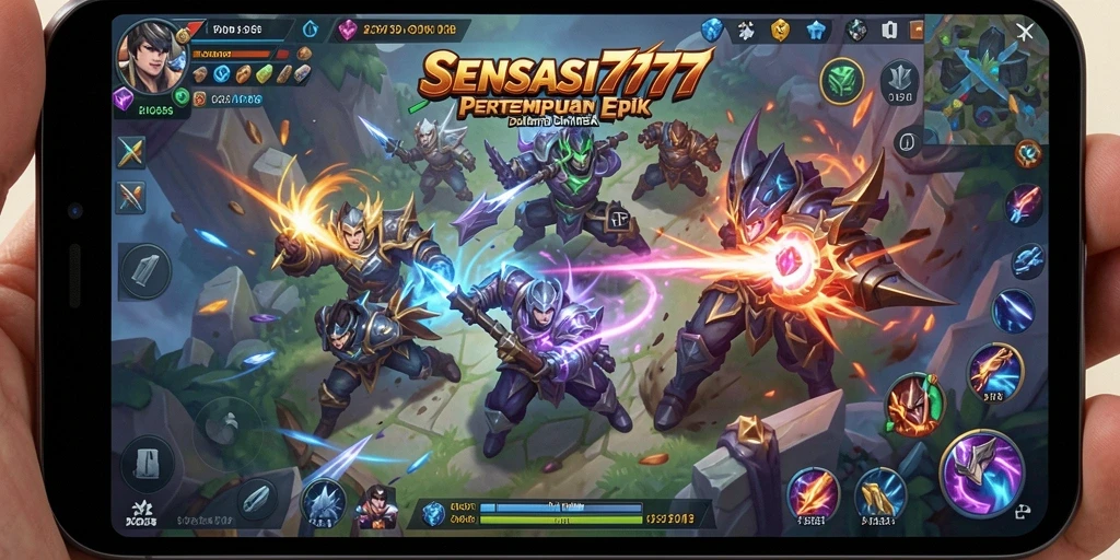 Screenshot gameplay SENSASI777 menampilkan pertarungan seru dan strategi MOBA.
