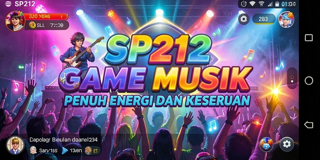 Tangkapan layar gameplay SP212 menunjukkan suasana permainan musik yang seru.